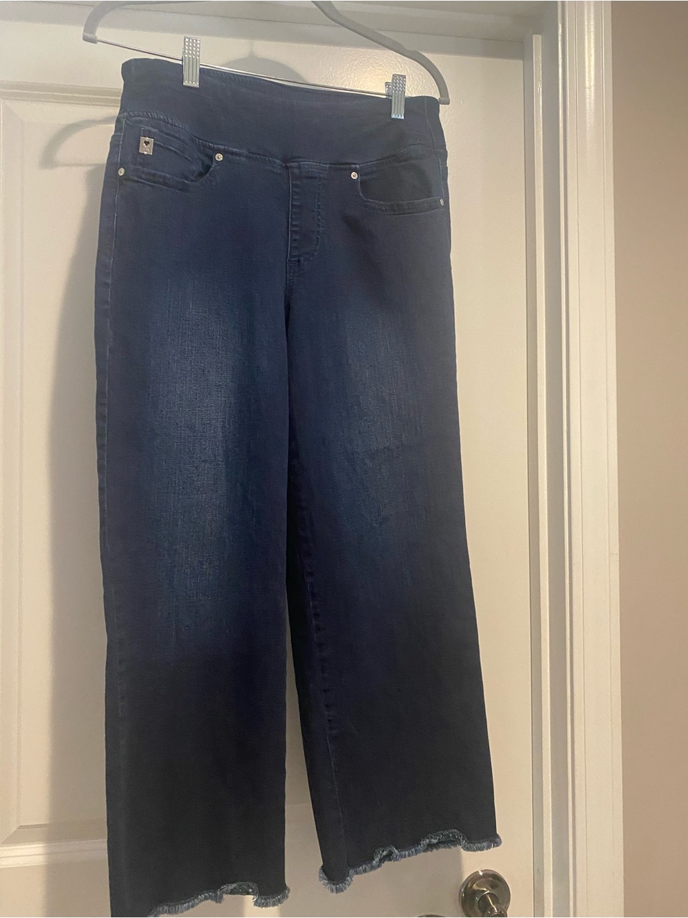 Belle by Kim Gravel Wide Leg Ankle Jeans in Dark Blue